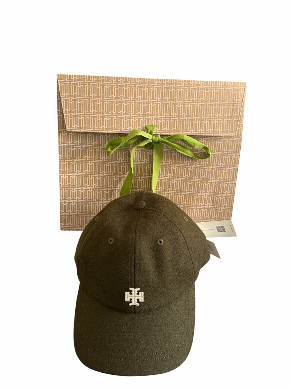 Tory Burch Wool Baseball Cap with Logo - Olive Green - NWT